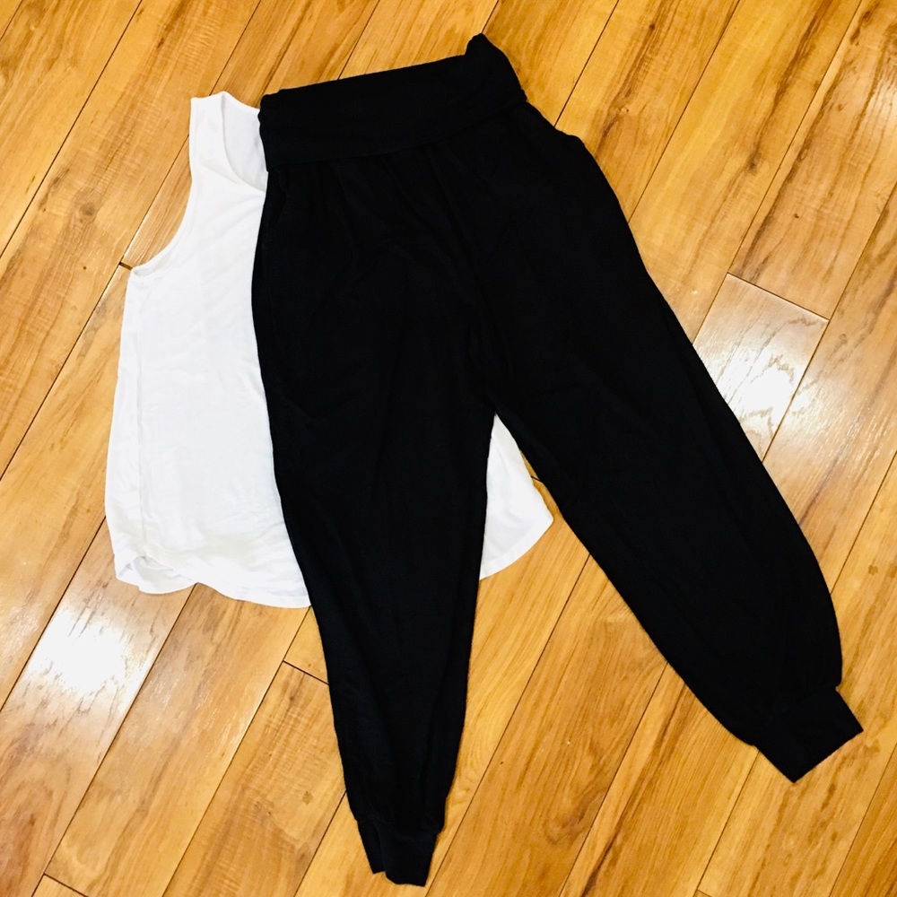 American Eagle jersey knit mc hammer harem pants and white tank top shir…